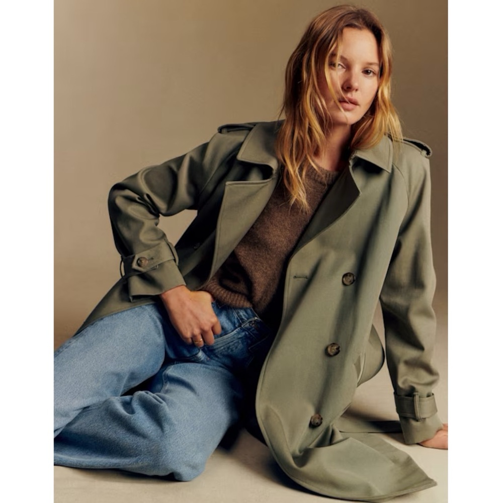 Sezane Scott Trench Coat Khaki Green - Picture 2 of 14